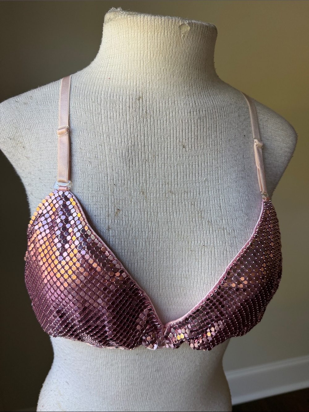 Sequined Pink Triangle Bralette - Women Intimates